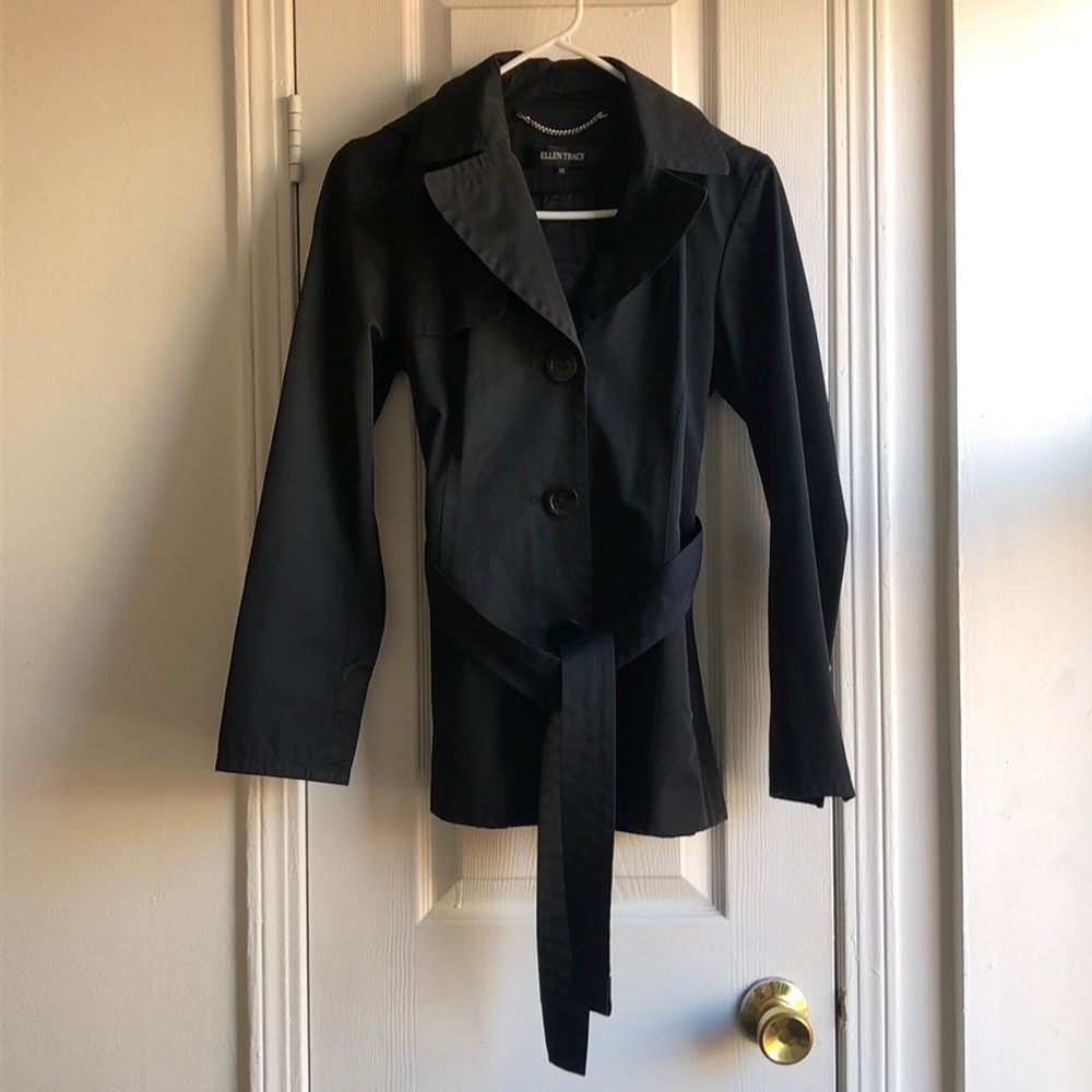 Black Raincoat with removable hood - Ellen Tracey, size XS